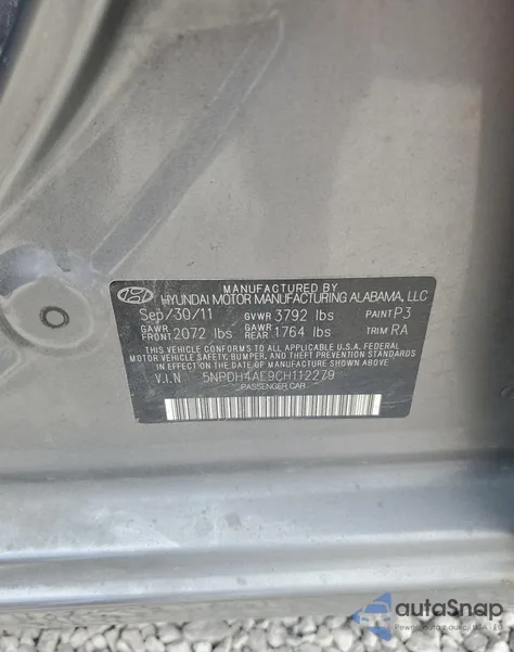 2012 Hyundai Elantra Gls z USA, uszkodzony, nr VIN 5NPDH4AE9CH112279
